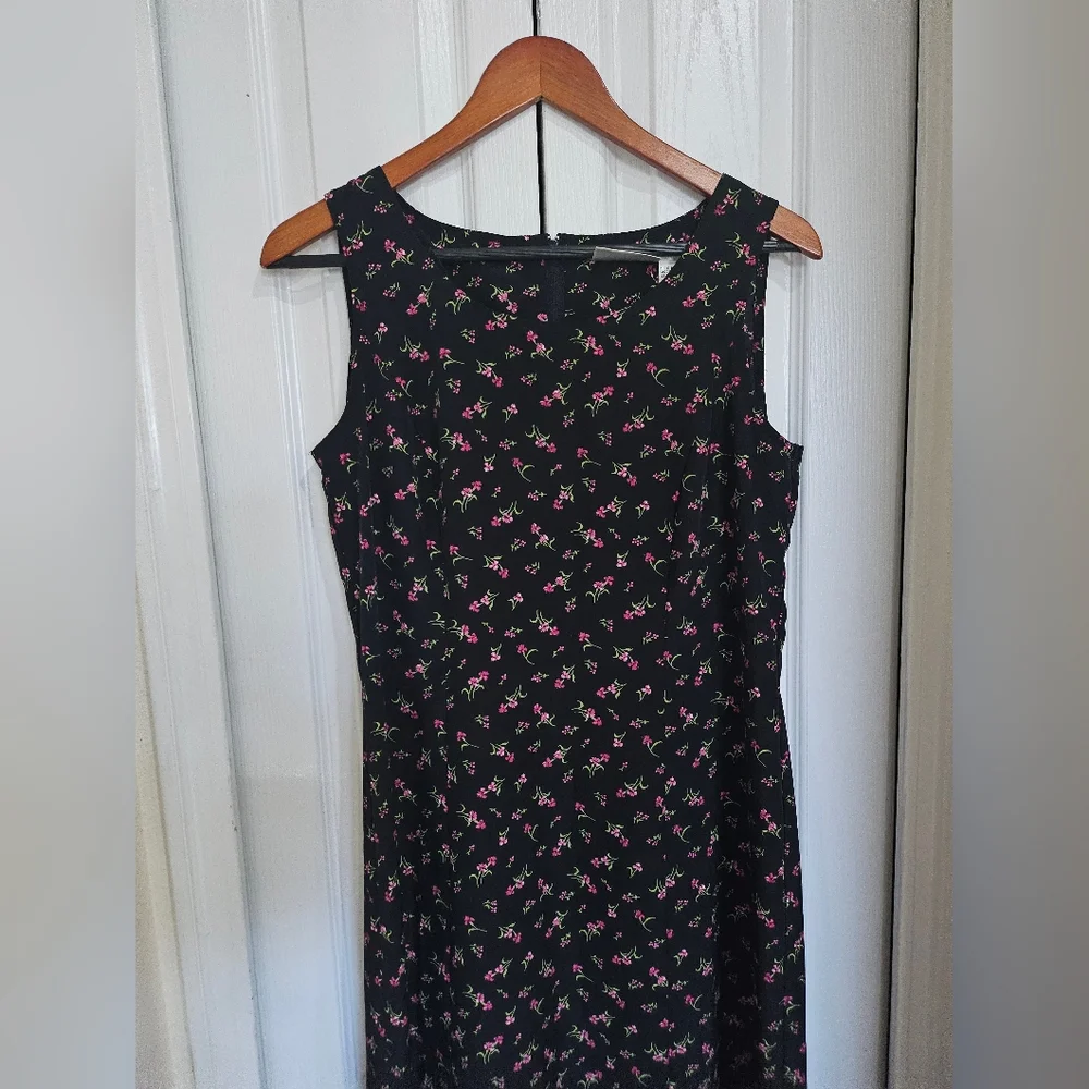 Kathy Lee Collection Black Floral Midi Dress Womens co Sleeveless Vintage Sz 8 - Picture 5 of 11